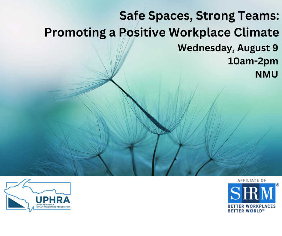 Safe Spaces Strong Teams Wednesday, August 9, 10 am - 2 pm EST, NMU